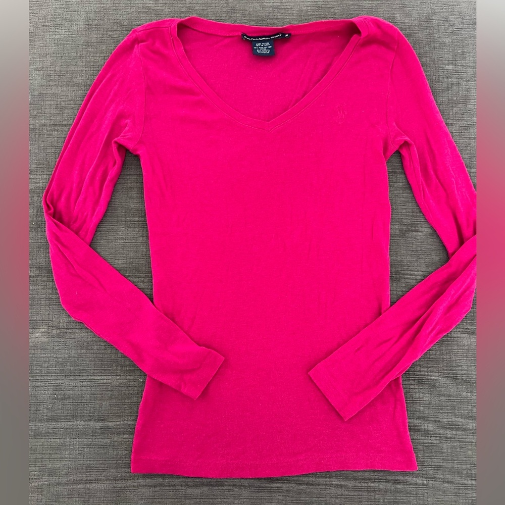 Ralph Lauren Sport Fuchsia V-neck Long Sleeve T-Shitt